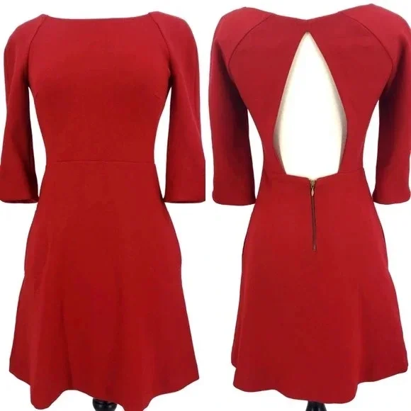 Zara Collection Red Open Back Fit & Flare Dress - Picture 1 of 7